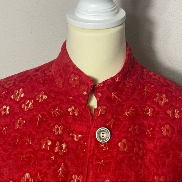 Chicos Red &Gold Tone Mandarin Brocade Floral Blazer/Jacket Women's Size 1/Small - Picture 15 of 16
